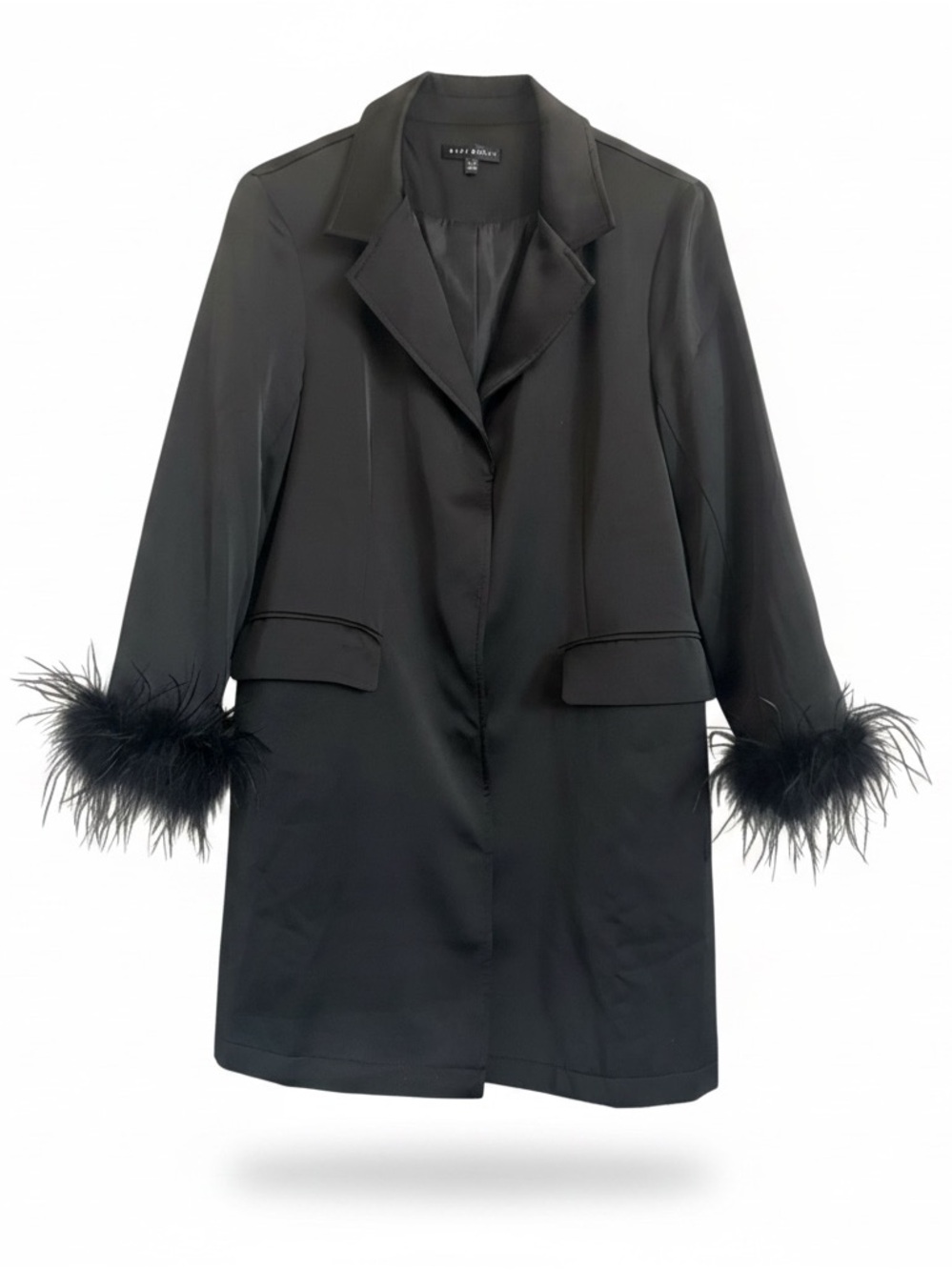 Blue Blush Black Feather-Cuff Blazer Coat